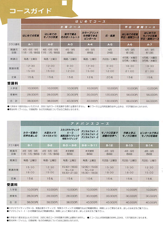 「日本写真学園入学案内パンフレット」