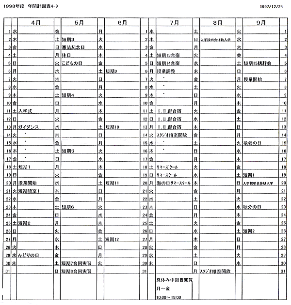 1998年度 年間計画表